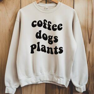 Coffee Dogs Plants NEW tan crewneck sweatshirt